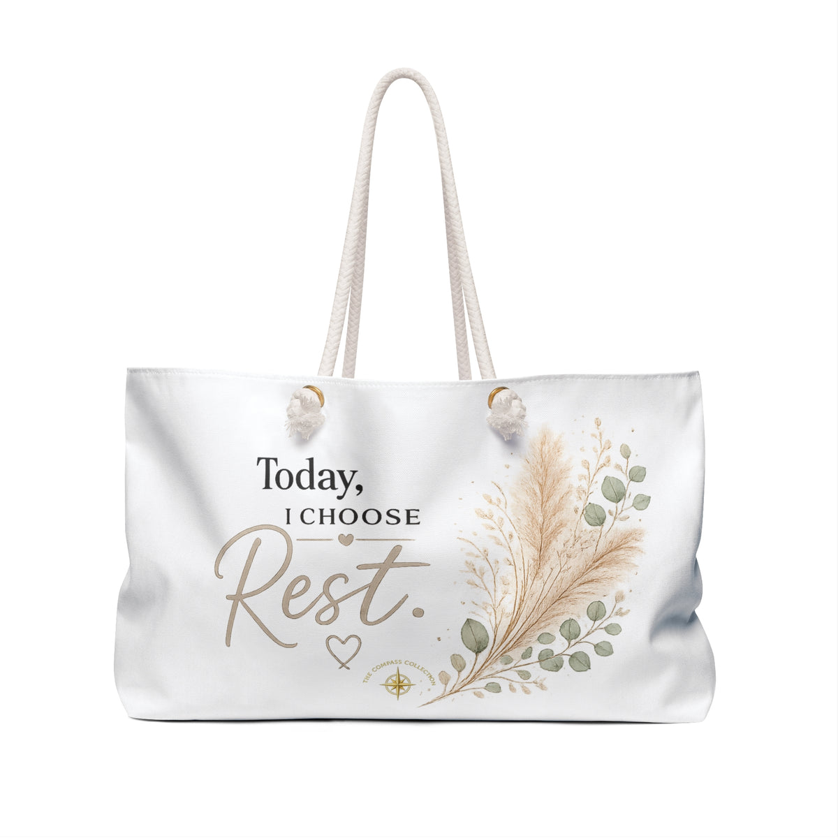 Front view of Today, I Choose Rest floral declaration tote bag