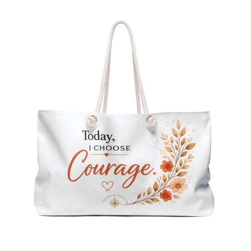 Front view of Today, I Choose Courage floral declaration tote bag