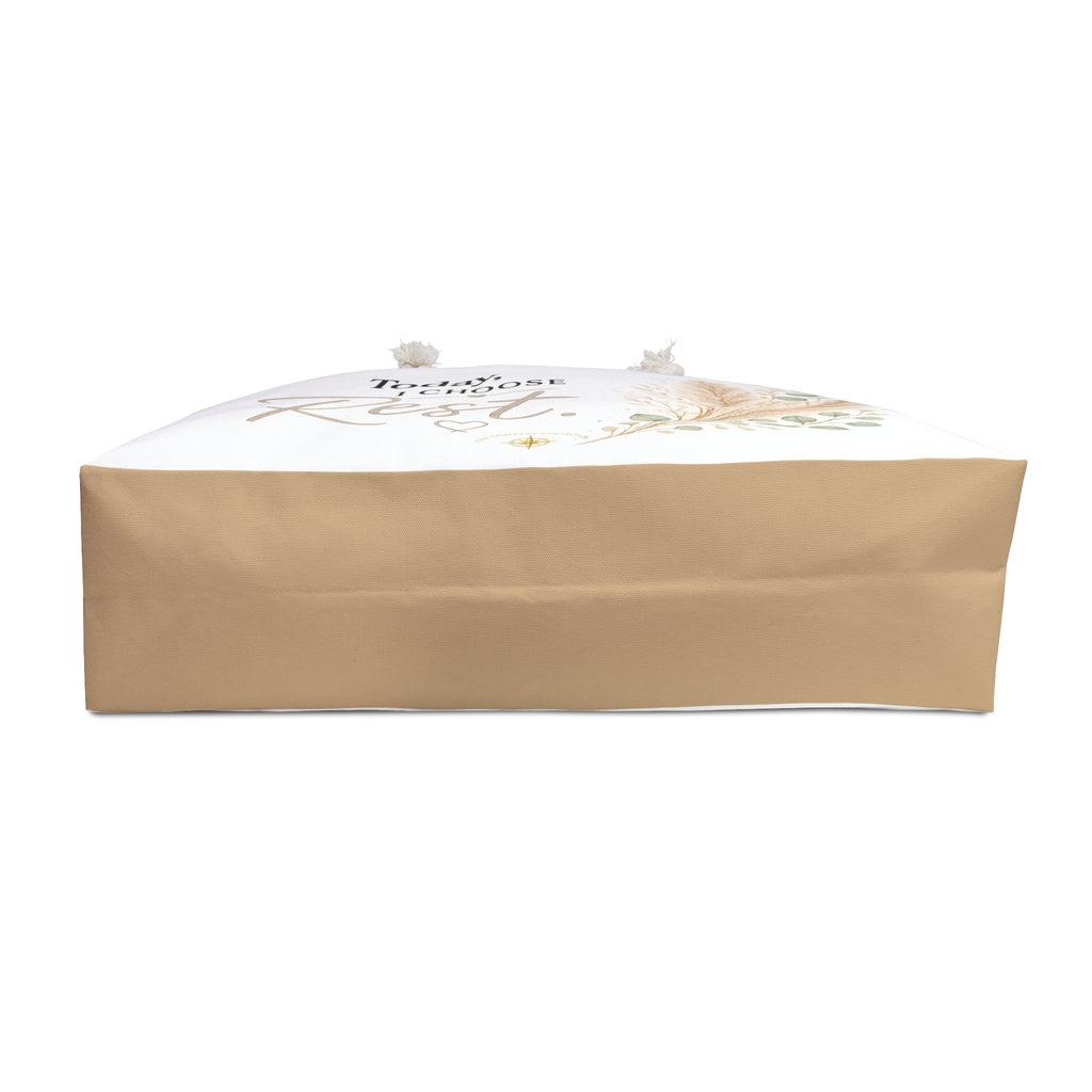 Beige bottom detail of Today, I Choose Rest oversized tote bag