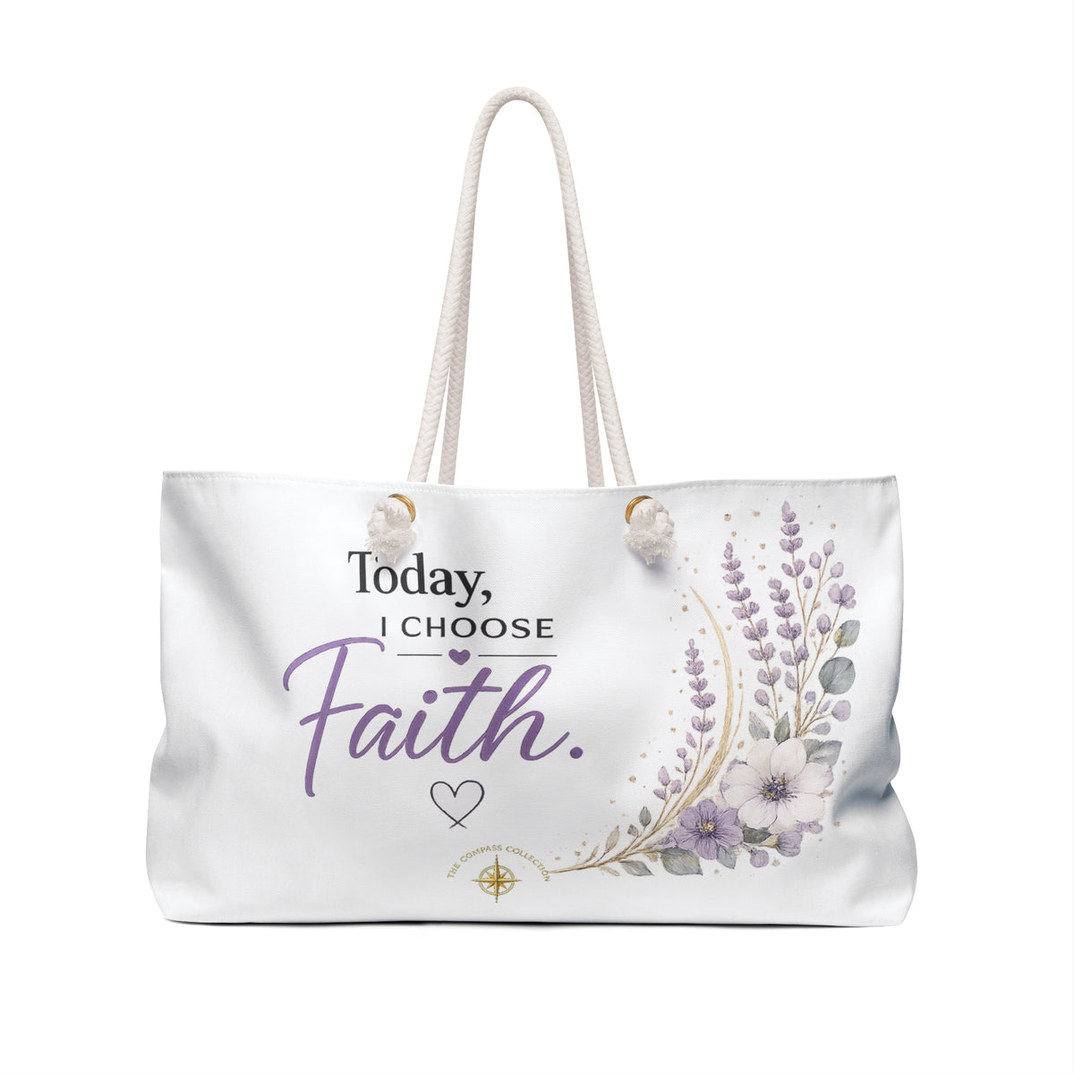 Front view of Today, I Choose Faith floral declaration tote bag