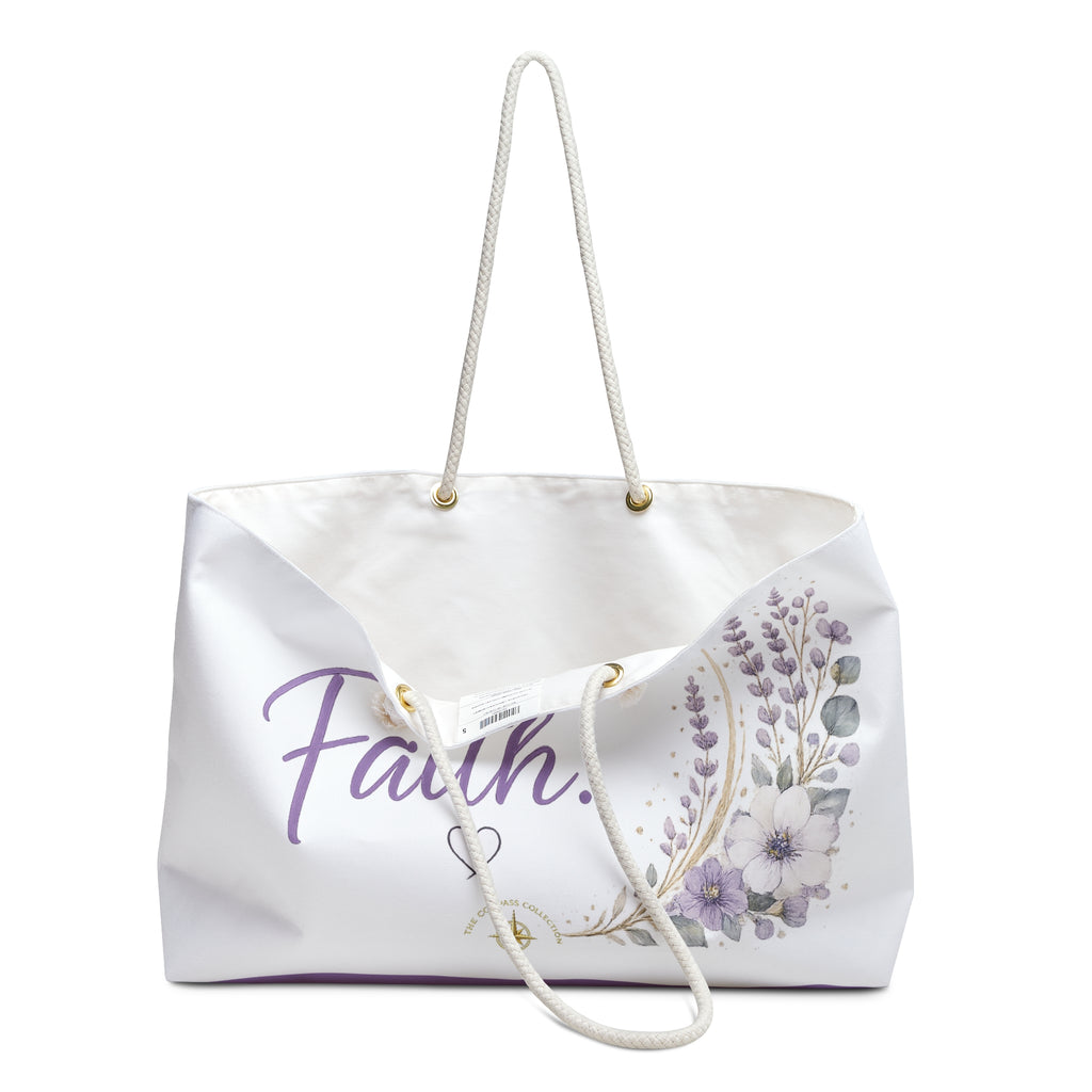 Angled view of Today, I Choose Faith oversized tote with floral artwork