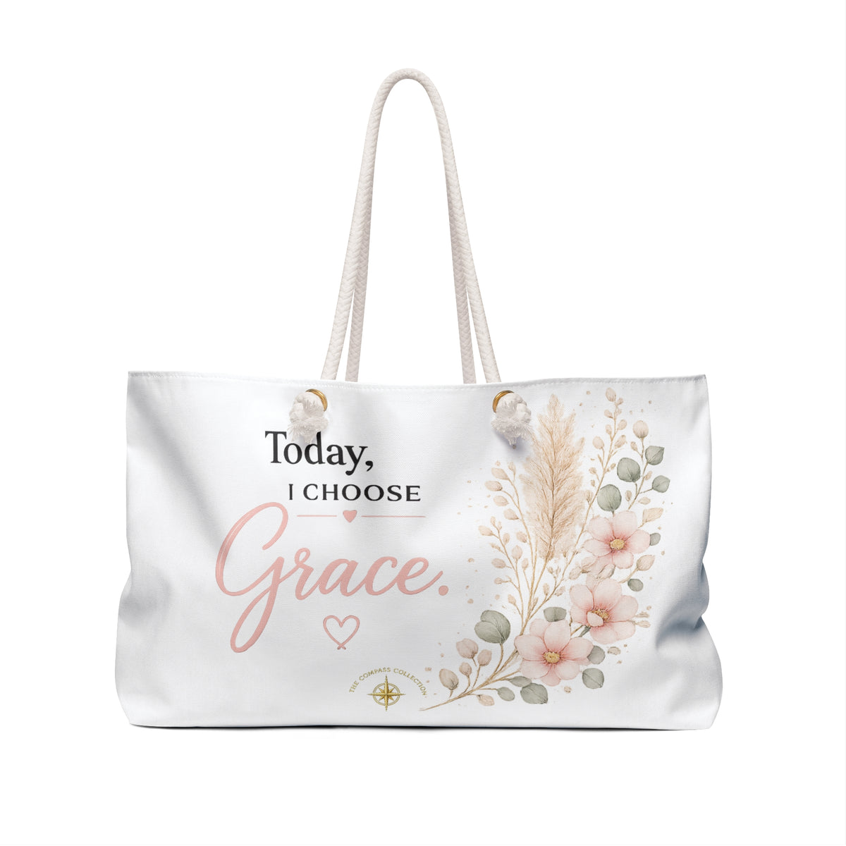Front view of Today, I Choose Grace floral declaration tote bag